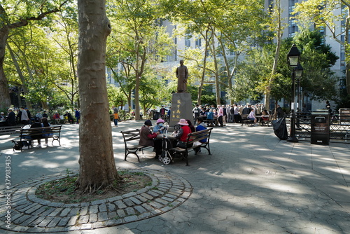 Sept 19, 2020 Dr. Sun Yat-Sen Plaza, Columbus Park after lockdown from Covid-19, this park usually gather for older Chinese people at Chinatown, New York City, USA.