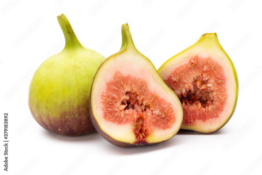 Fig fruits isolated on white background. Top view. Flat lay pattern Fig fruits isolated on white background. Top view. Flat lay pattern