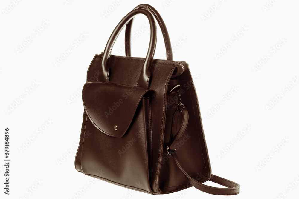 Brown women's handbag with an outer pocket Brown women's handbag with an outer pocket