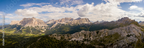 Aerial/Drone - Piz de Medesc (Medesspitze) and Cima Cunturines (Cunturines-Spitze) beautiful panorama landscape of the dolomites mountains, alpes south tyrol Italy 