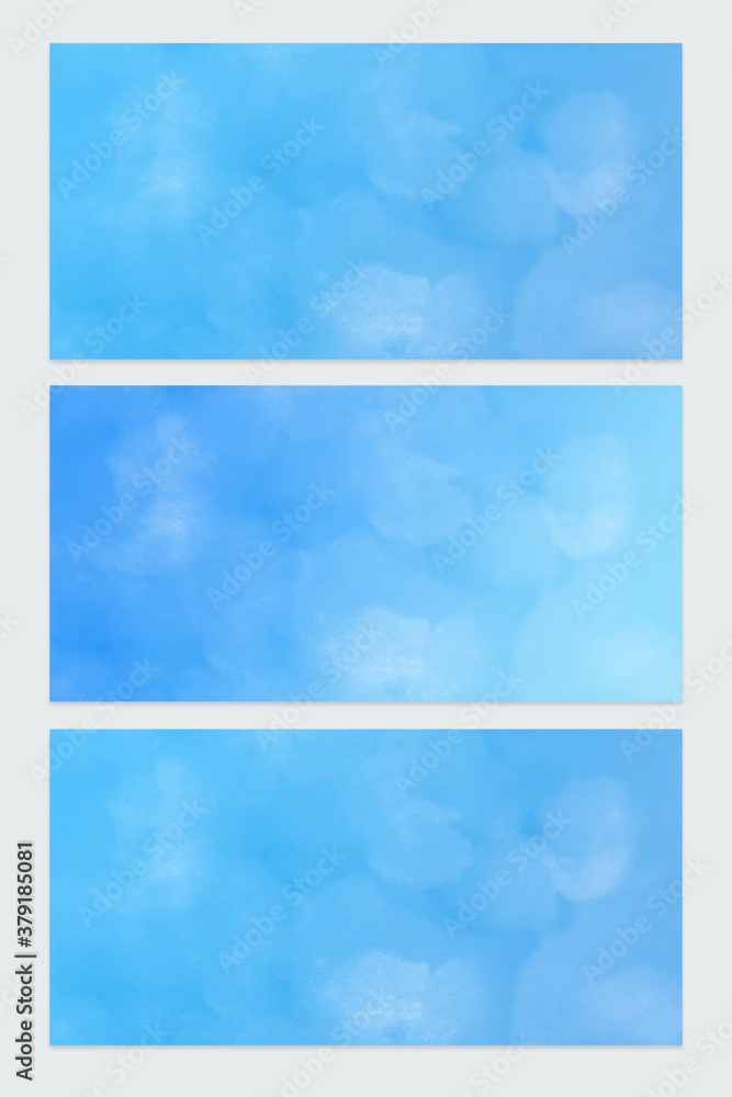 Watercolor background. blue background collection.  background pack. blue painting with cloudy distressed texture and marbled grunge, soft fog or hazy lighting and pastel colors