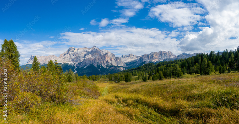 Aerial/Drone - Piz de Medesc (Medesspitze) and Cima Cunturines (Cunturines-Spitze) beautiful panorama landscape of the dolomites mountains, alpes south tyrol Italy