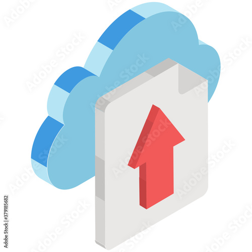 
Upward arrow on file with cloud denoting cloud file uploading concept icon
