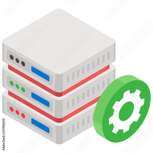 
Dataserver with gear concept, isometric vector of dedicated server 
