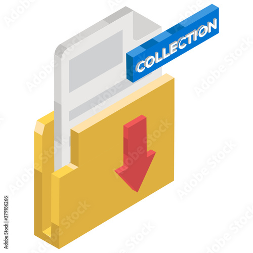  Folder with downward arrow, data collection in isometric vector 