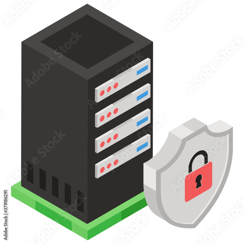 
Secure server vector in editable style, cloud with security shield 
