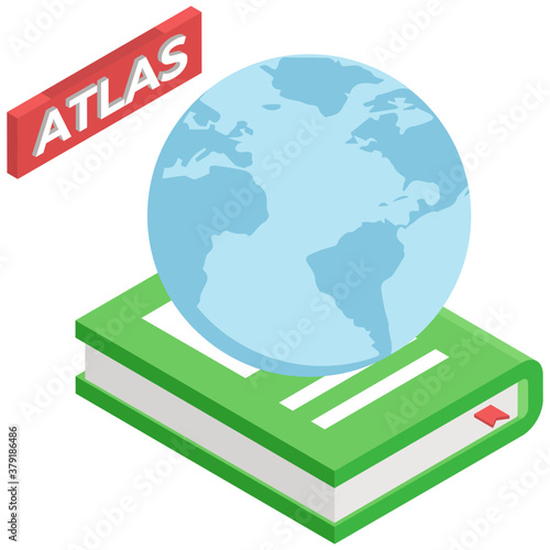 
Collection of maps in a book, atlas book isometric icon
