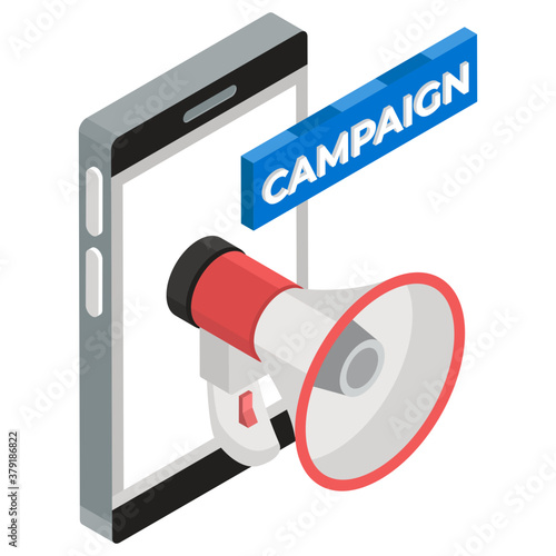 
Campaign marketing, bullhorn inside mobile in isometric style 
