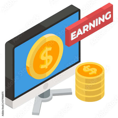 
Isometric vector of online business, online earnings
