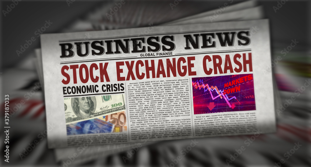 Fototapeta premium Business review newspapers with stock exchange crash printing