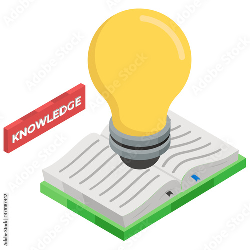 
Book with bulb concept of knowledge, isometric vector icon.
