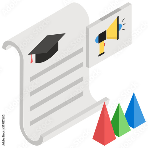 
Isometric icon of educational marketing, informative analytics 
