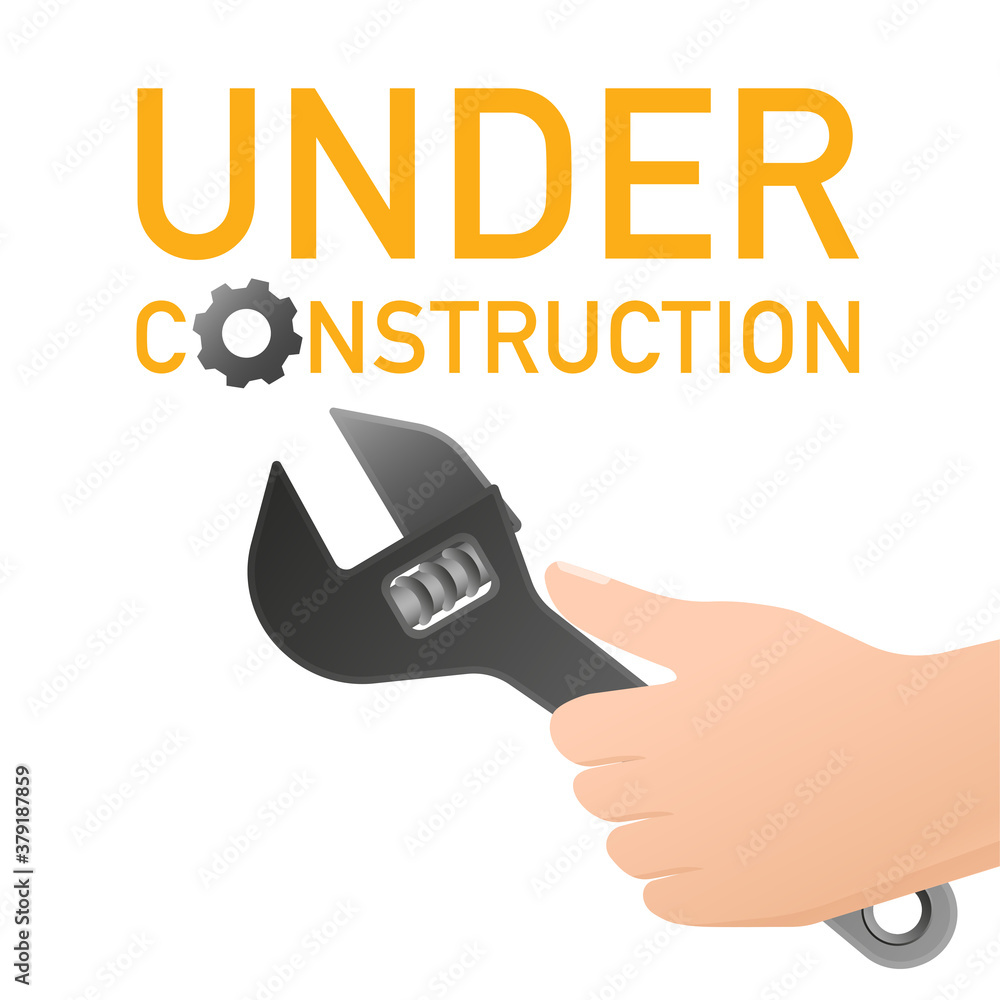 Fototapeta premium Site is under construction with key and hand for banner design. Under construction concept in flat style. Vector illustration.