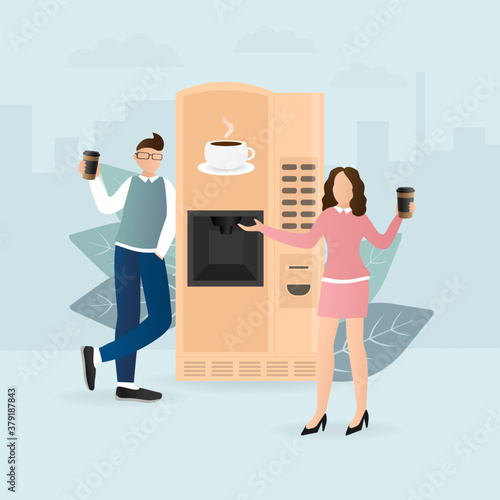 Cartoon character. Coffee break vending machine, great design for any purposes. Art illustration. Vector illustration.