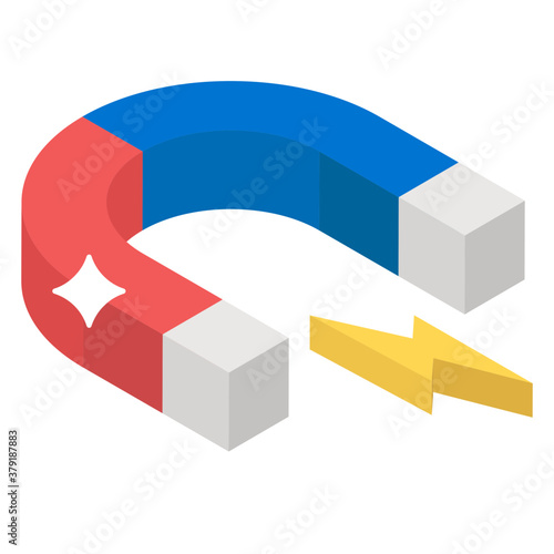 
Icon of a horseshoe magnet with a electric bolt, isometric vector 
