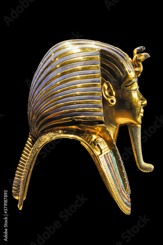 the mask of tutankhamun on black background