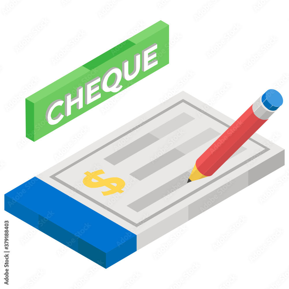 Pencil on a cheque, bank cheque writer vector
Pencil on a cheque, bank cheque writer vector