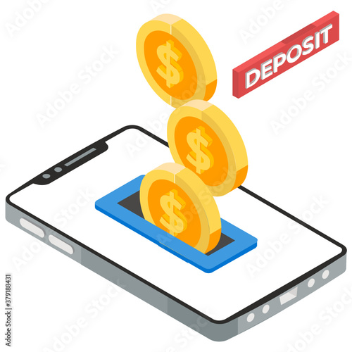 
Cash deposit icon, isometric vector of coin deposit
