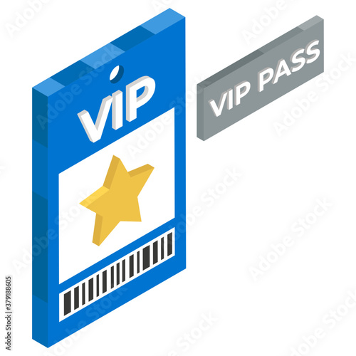 
A premium vip pass in isometric icon 
