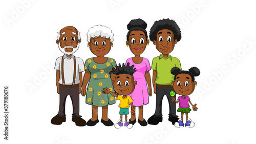 Dark skinned family with grandpa and grandma