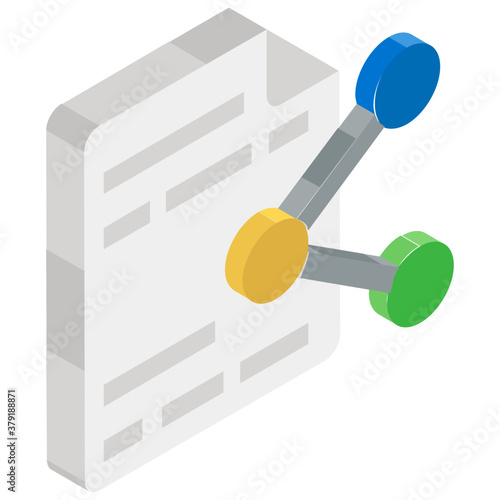 
Icon of data share in isometric design, share symbol with folded paper 
