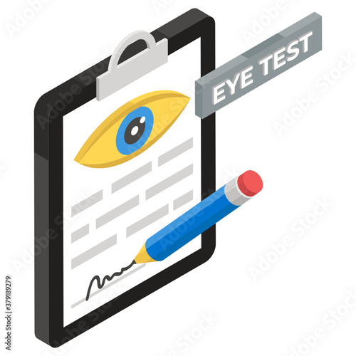 
Isometric vector design of eye test, eye no clipboard paper 

