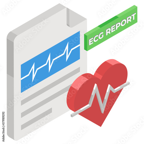 
Ecg report icon in trendy design, heartbeat with folded paper 
