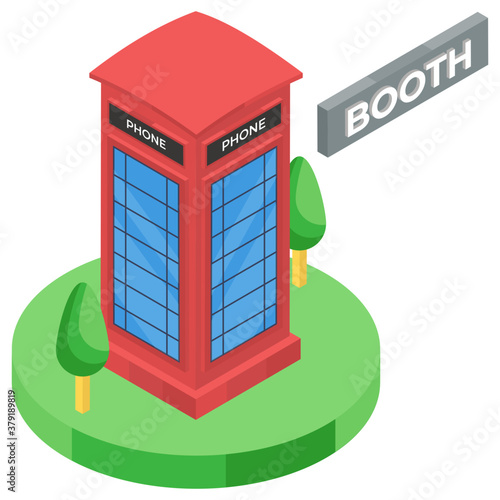 
Public call facility, isometric icon of phone booth 
