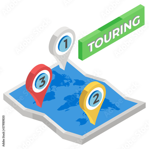 
Isometric icon of touring plans, vacation route scheduling concept 
