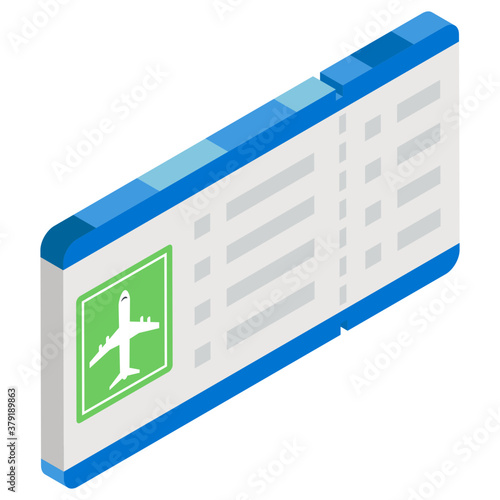 
Icon of air ticket in isometric  design, international tour passes 
