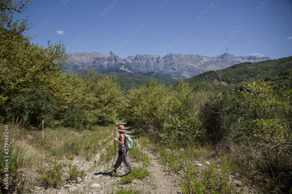 Hike near river Arachthos in national park Tzoumerka in Greece
