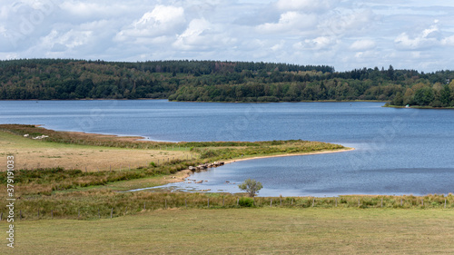 View of Saint-Agnan lake located in the protected area of the Parc naturel régional du Morvan, Nièvre department, FRANCE.