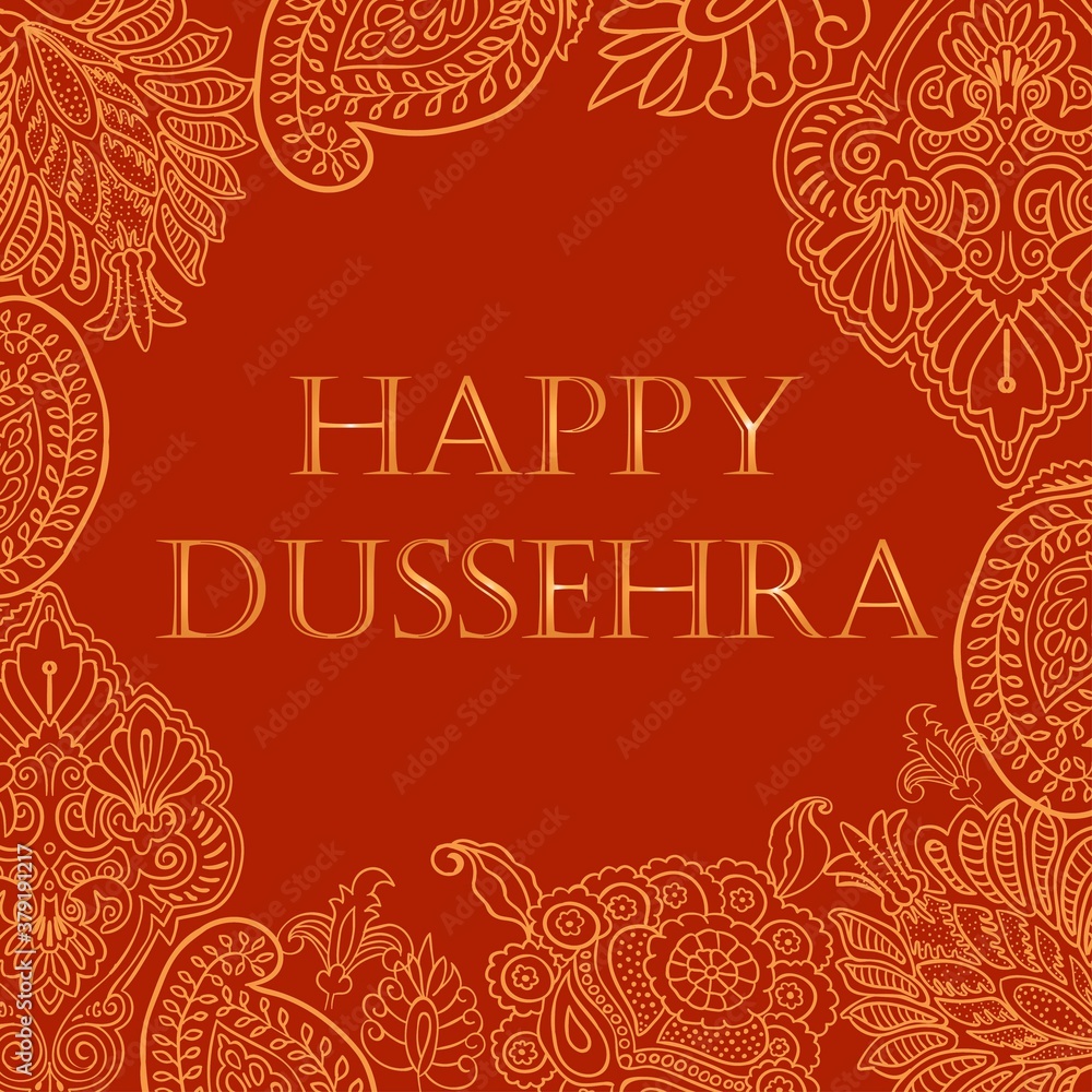Banner with Indian ornaments, with happy dussehra golden on a red background, stock vector illustration, for design and decoration, postcard, poster