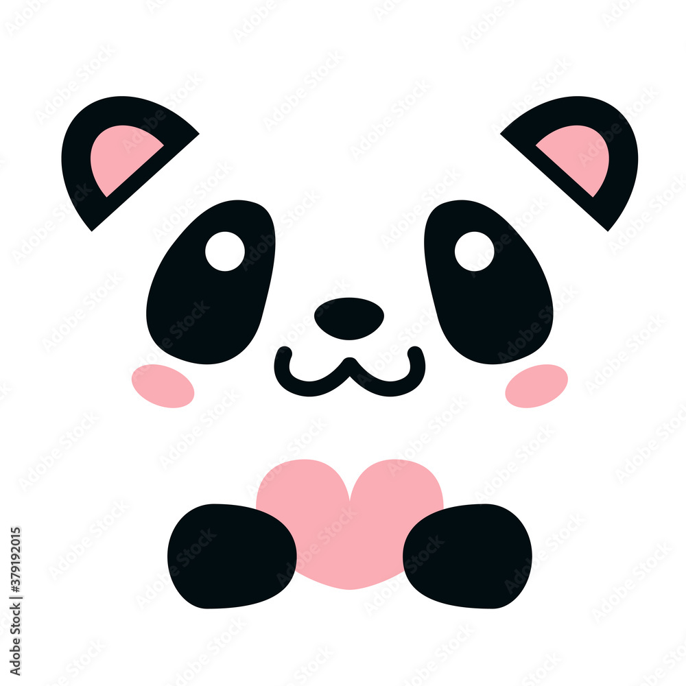 Cute panda holding pink heart isolated on white background. Flat design for card or t-shirt. Vector illustration Cute panda holding pink heart isolated on white background. Flat design for card or t-shirt. Vector illustration