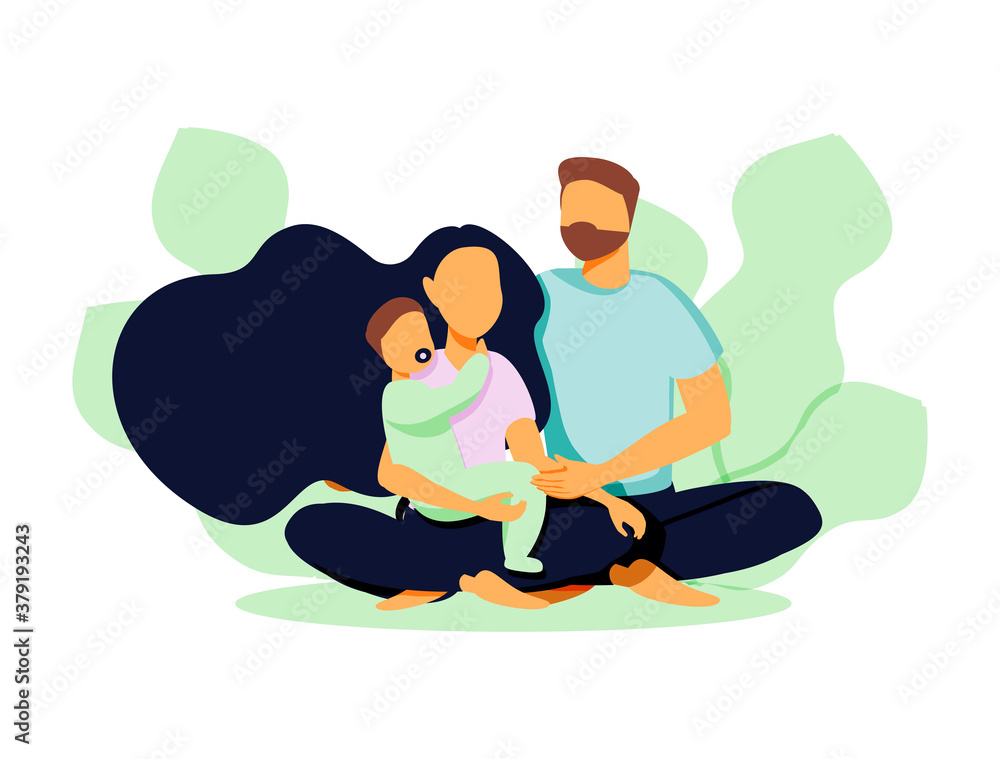 Young happy couple embracing their newborn with care and love. Father and mother with infant on the hands. Family and baby care vector concept. Young happy couple embracing their newborn with care and love. Father and mother with infant on the hands. Family and baby care vector concept.