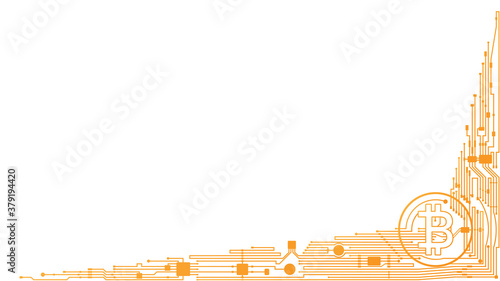 Bitcoin logo and digital line pattern on white backgrounds, Cryptocurrency background image.