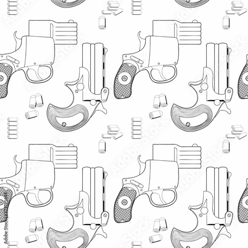 seamless pattern. Firearms, Shooting gun, handgun.