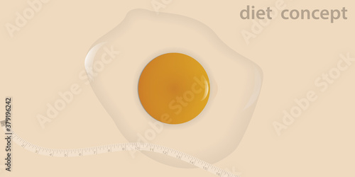 Broken raw egg measuring tape - vector. Diet concept. Intermittent fasting