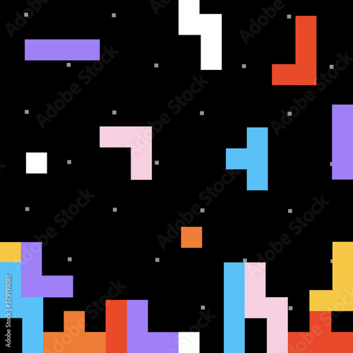 Tetris seamless pattern, vector background with puzzle mosaic cubes, simple geometric ornament