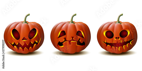 set of Halloween pumpkins in vector with different faces