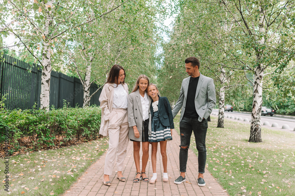 Family with two kids back to school Family with two kids back to school