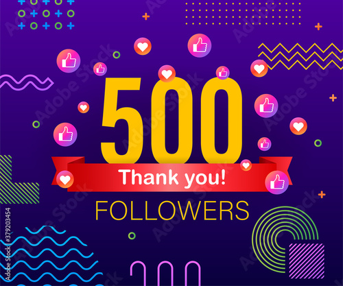 Thank you 500 followers numbers. Congratulating multicolored thanks image for net friends likes.