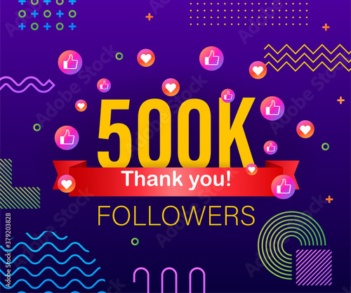 Thank you 500k followers numbers. Congratulating multicolored thanks image for net friends likes.