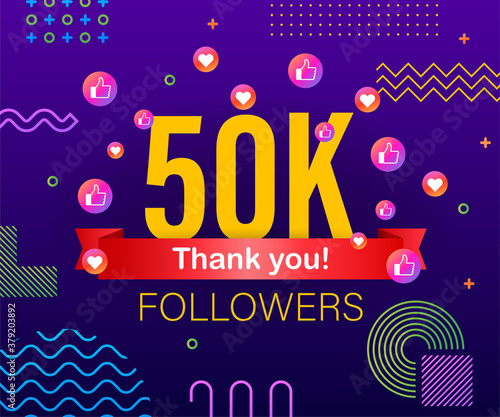 Thank you 50k followers numbers. Congratulating multicolored thanks image for net friends likes.