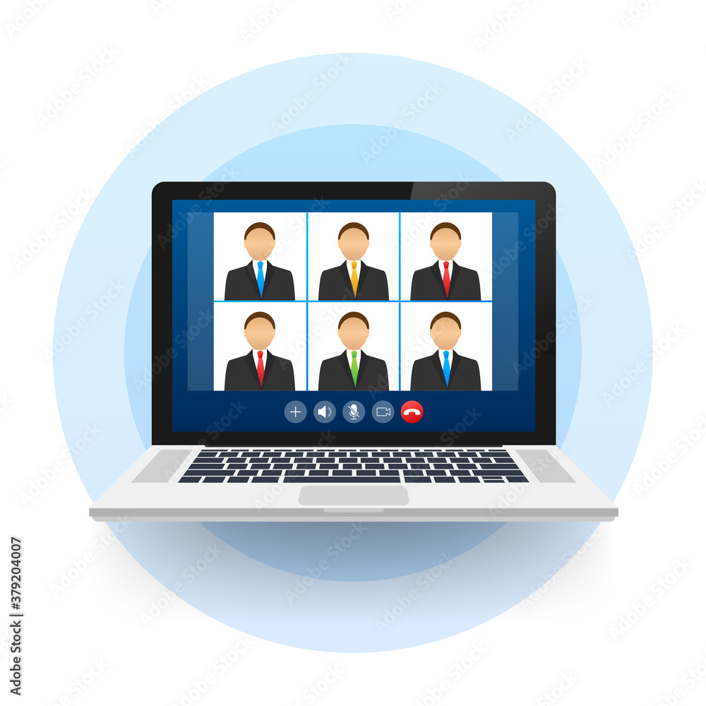 Incoming video call on laptop. Laptop with incoming call, man profile picture and accept decline buttons. Vector stock illustration. Incoming video call on laptop. Laptop with incoming call, man profile picture and accept decline buttons. Vector stock illustration.