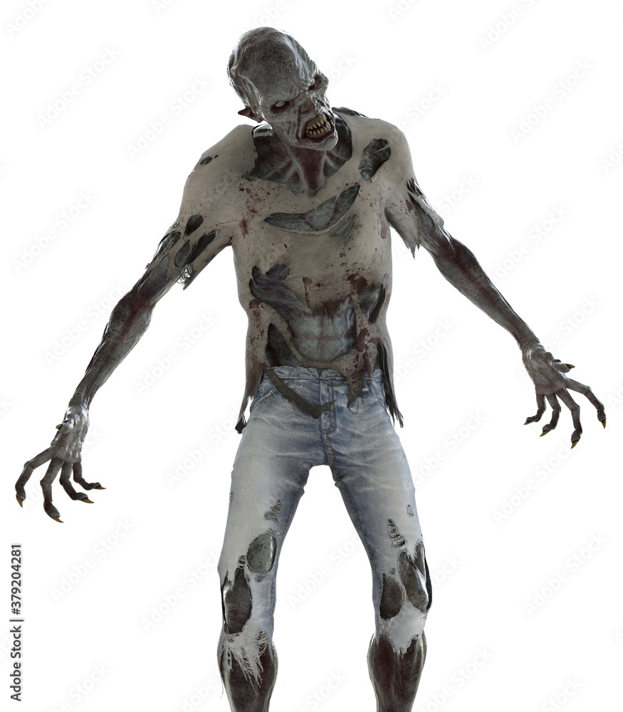 Zombie monster isolated on white 3d illustration