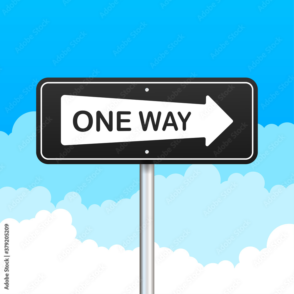 One way. Black icon on white backdrop. Safety concept. Arrow icon. Information sign. Vector stock illustration. One way. Black icon on white backdrop. Safety concept. Arrow icon. Information sign. Vector stock illustration.