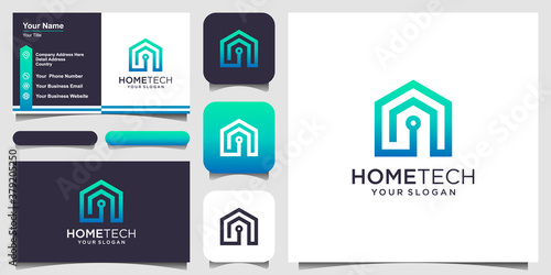 smart home tech with line art style logo and business card design