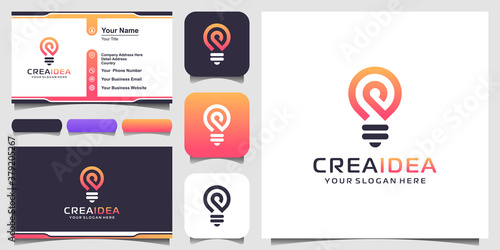 creative bulb lamp logo icon and business card design. Idea creative light bulb logo . Bulb digital logo technology Idea