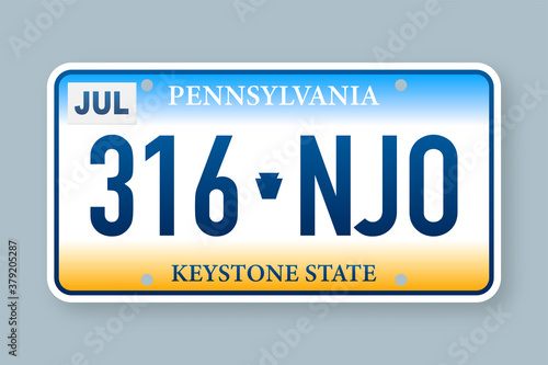 License plate pennsylvania. Vector illustration on white background.